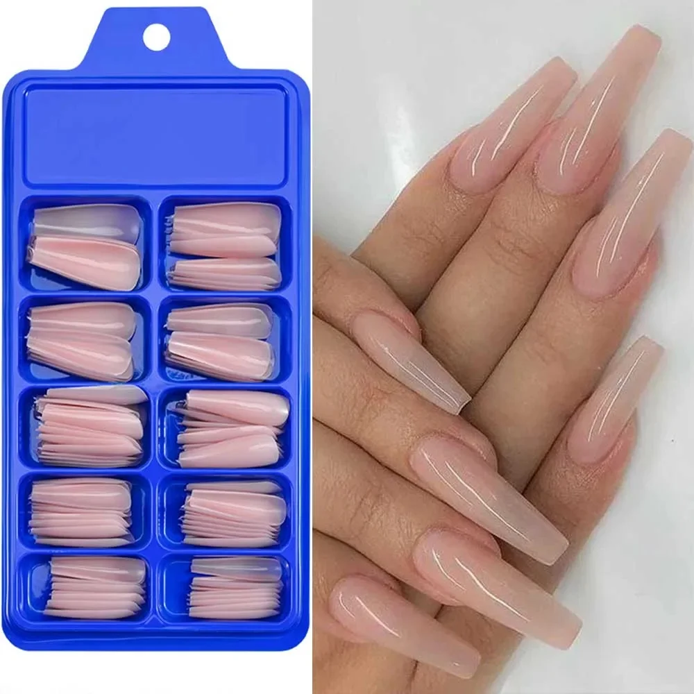 100 pièces nu rose faux ongles presse sur ongles acrylique Extension cercueil formes ongles conseils artificiel longue couverture complète ongles outils