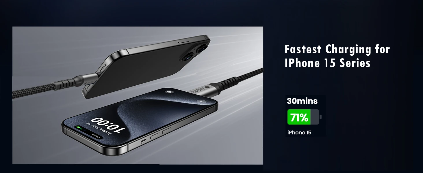 240W USB-C zu USB-C Kabel, PD3.1 Schnellladekabel Typ C, Nylon-Ummantelung für MacBook Pro Air iPad Pro Laptop – Detail 3