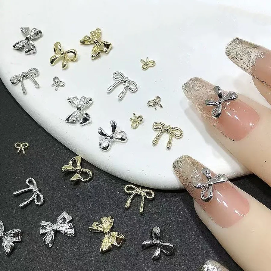 10 sztuk/worek luksusowa kokardka Nail Art Charms 3D stop muszka biżuteria do paznokci dekoracja ze strasem DIY akcesoria