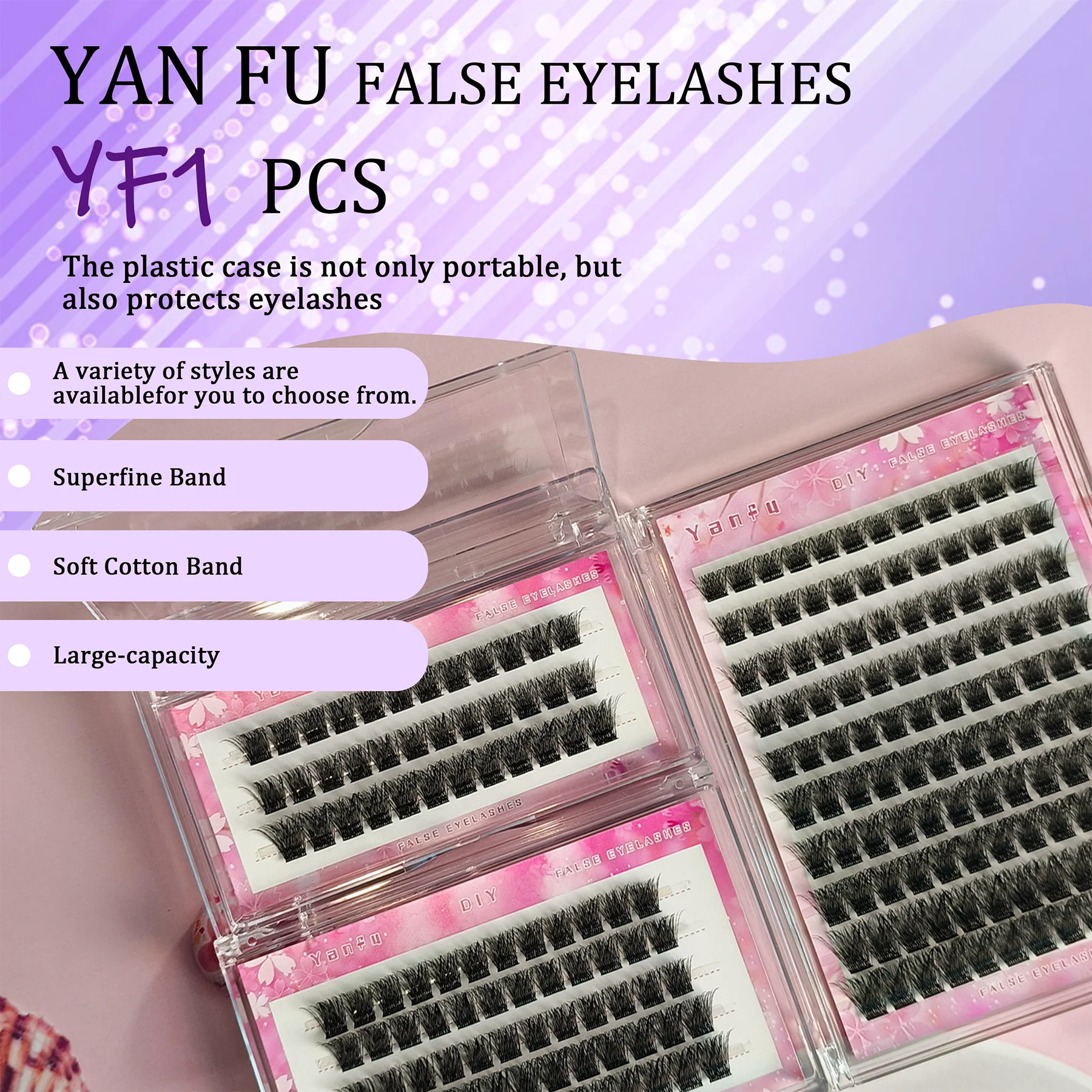 False Eyelashes Single Cluster Segmented 3 Rows Fine Stemmed Eyelashes