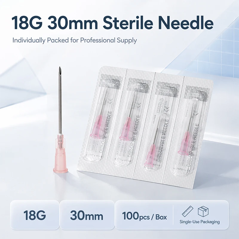 100pcs Meso Needle 18G 30mm Disposable Sterile Injection Needle for Mesotherapy Aesthetic Clinic