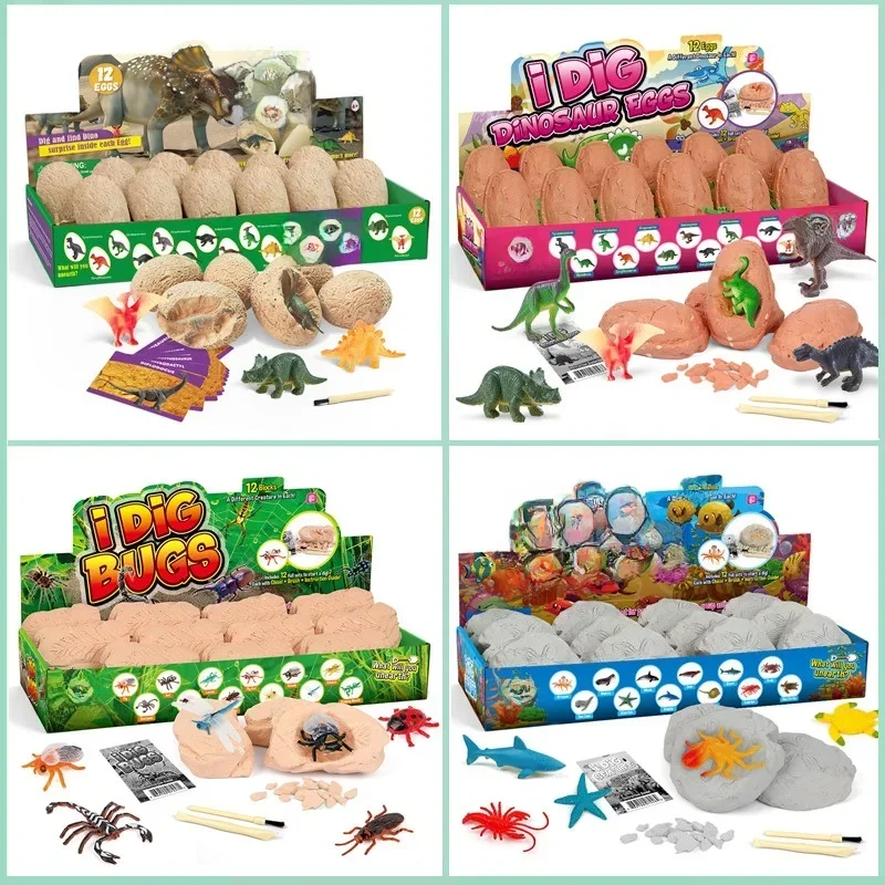 Kit de fouilles archéologiques d'œufs de dinosaures (12 pièces) – Jouet d'excavation de fossiles pour adolescents et adultes – Activité scientifique DIY – Cadeaux et souvenirs de fête multijoueurs
