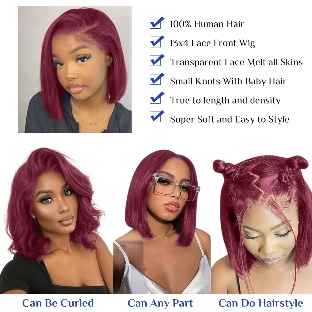 99j Burgundy Lace Front Wigs Human Hair Burgundy Bob Wig Human Hair 13x4 Red Bob Lace Front Wig Human Hair for Women Red Wigs