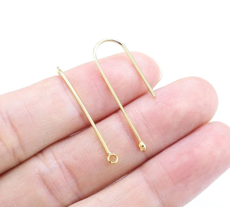 

10pcs Simple Earring Wires, Long Earring Hook, French Ear Wire, Earrings Making, Jewelry Supplies, Real Gold Plated GH990