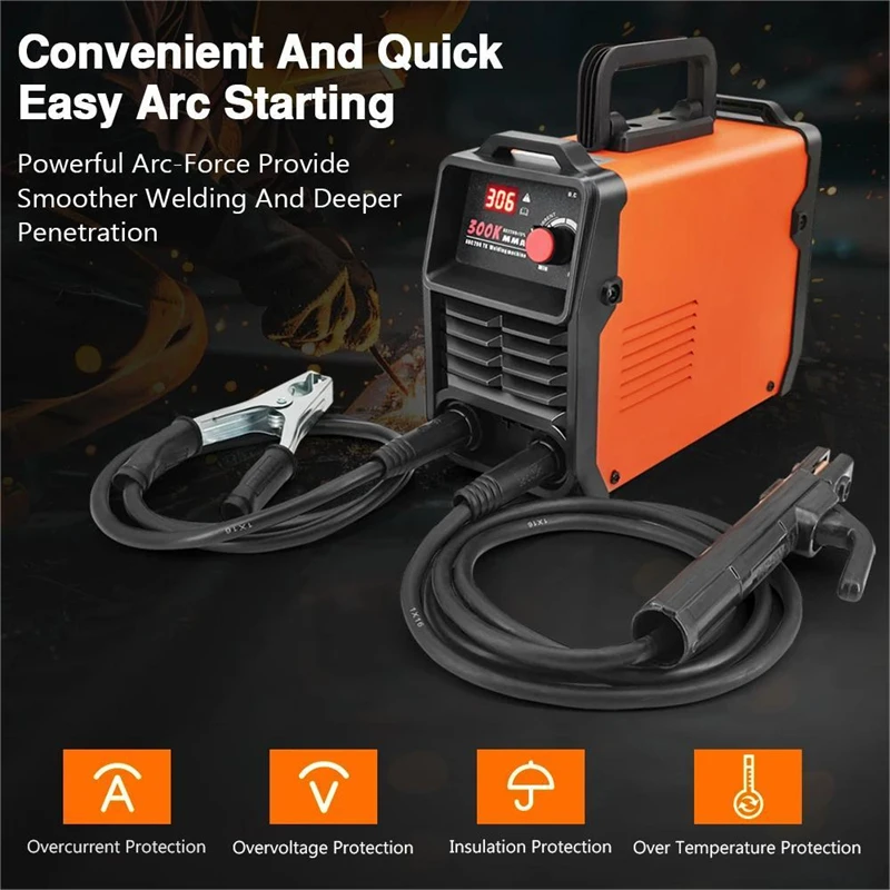 3.9KVA Electric Welding Machine 300K-MMA 220V Digital Display Portable invert Arc Welder With Electrode holding for DIY Welding