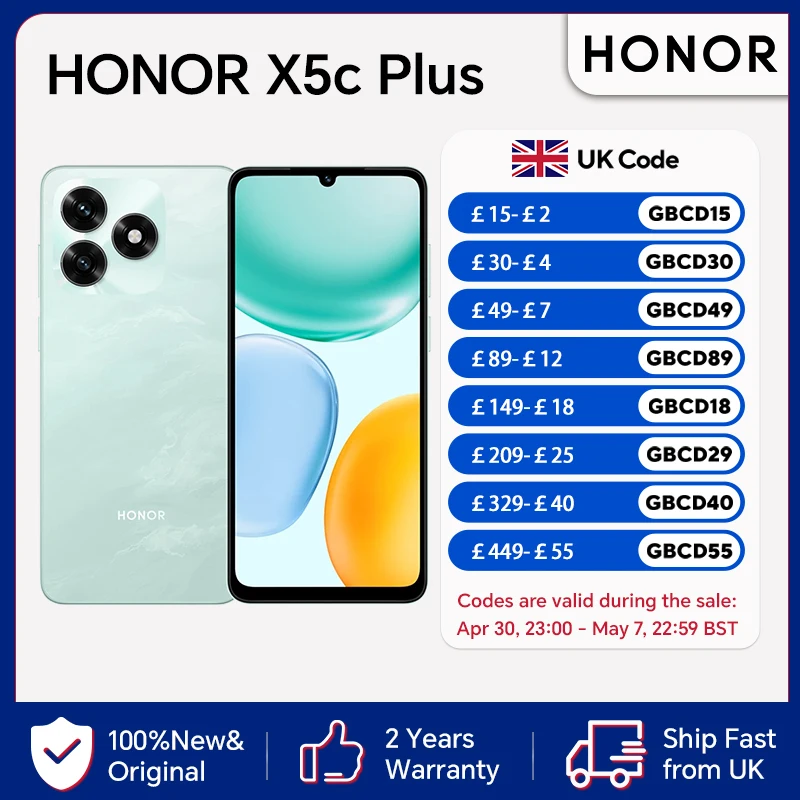 HONOR X5c Plus, EU Version, 4G Smartphone,6.74-inch LCD Screen,5260 mAh Battery,50MP Main Camera,Octa-core CPU