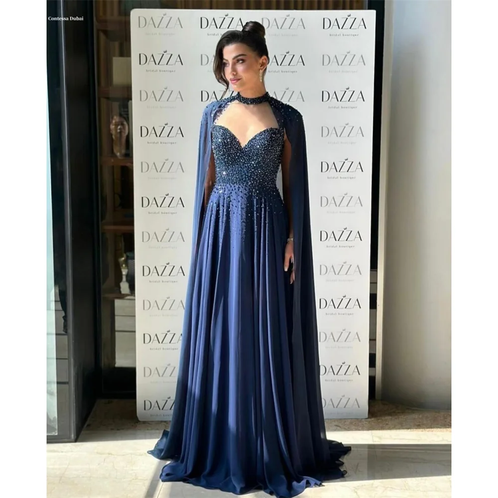 

Contessa Dubai Customized Sweetheart Neck Floor-length A-line Prom Dress Detachable Shawl Evening Dress Chiffon Party Dress 2025