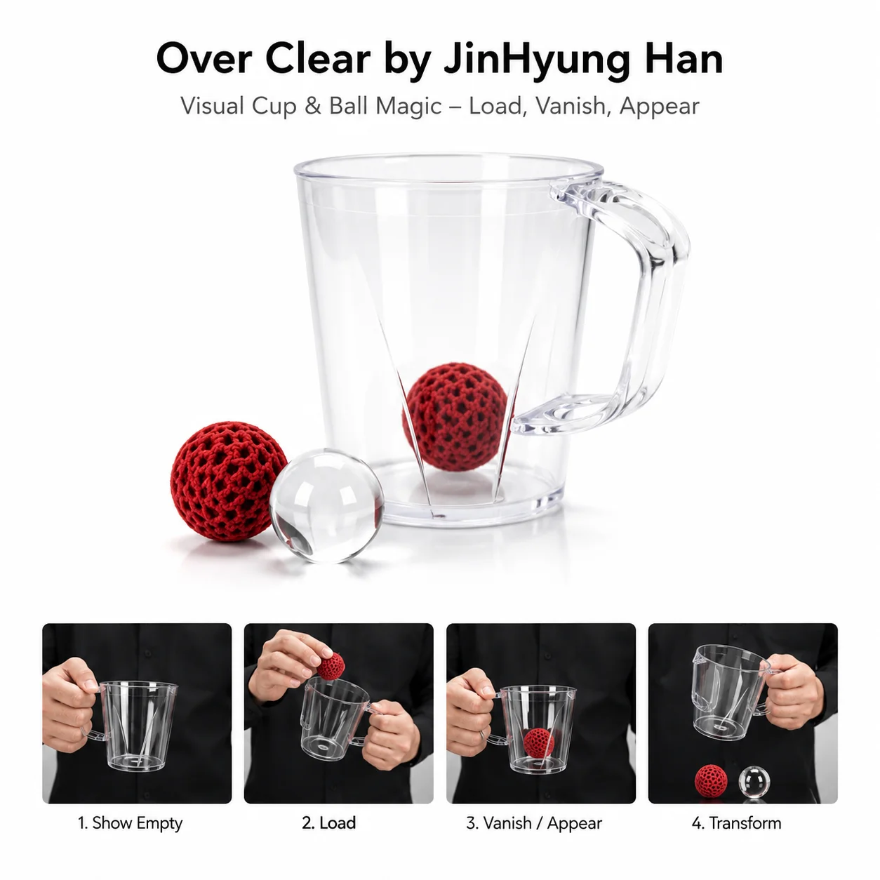 Transparent Magic Cup and Ball Set, Clear Cup Magic Trick Prop for Vanish Appearance Transformation Transposition Close Up Stage