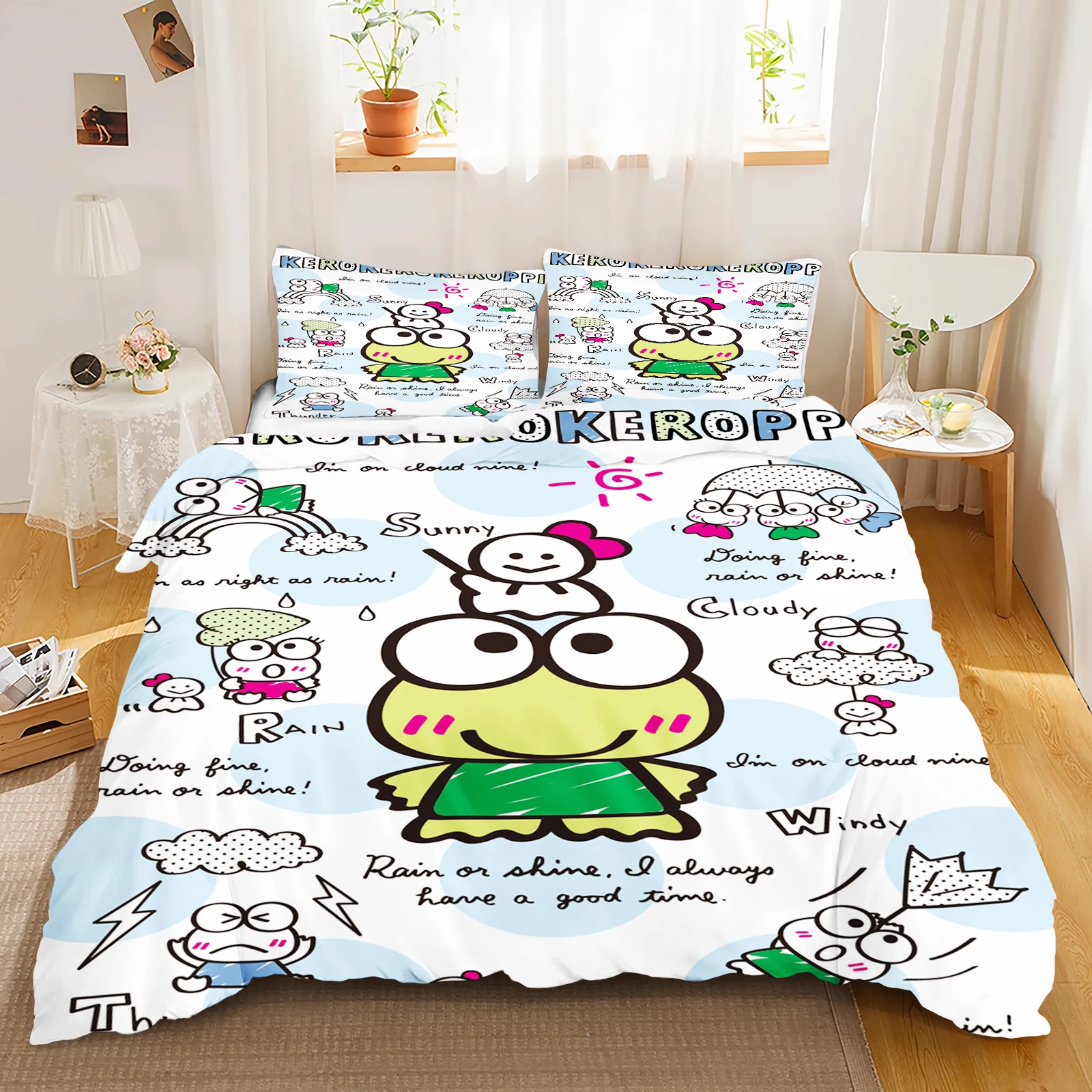 

Sanrio Keroppi Quilt Cover Set, Big Eyed Frog Decor, Comfortable Bedding Set, Teenager Children, Breathable Bedding