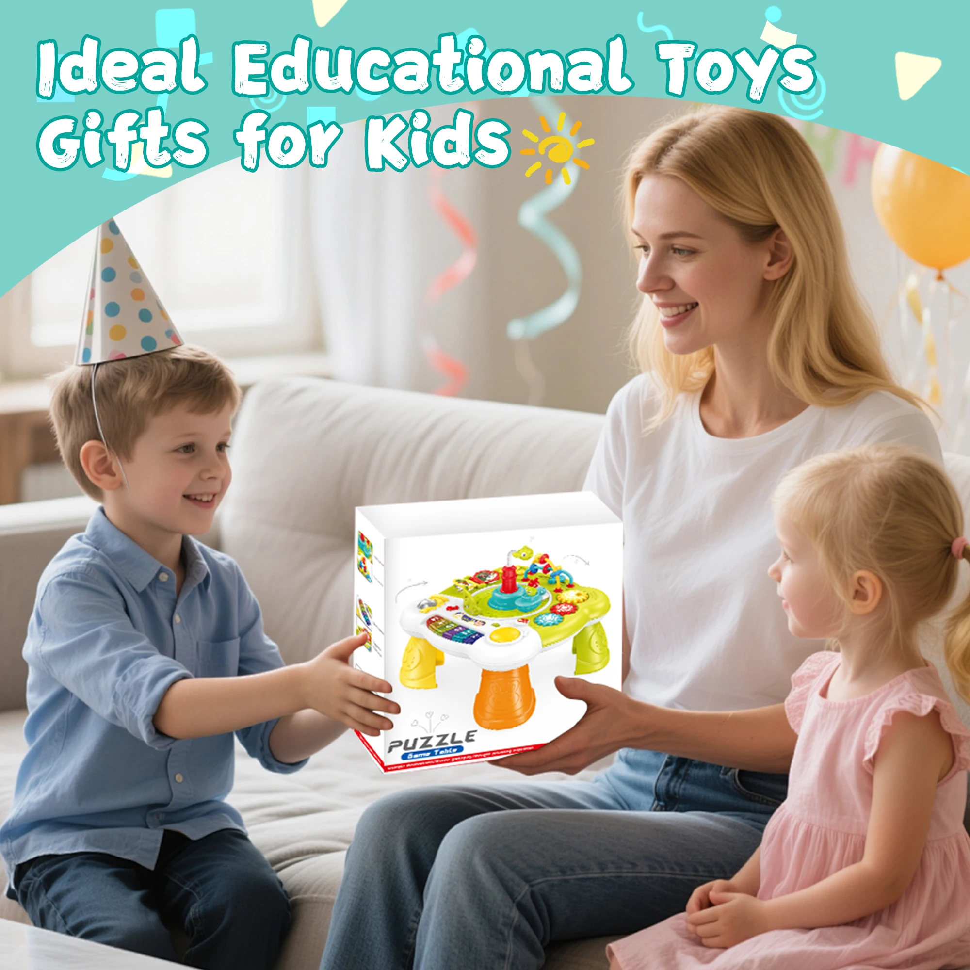 Muzikale activiteitentafel voor peuters: interactief leerspeelgoed met piano, verlichting en activiteiten voor peuters - groen plastic ontwerp