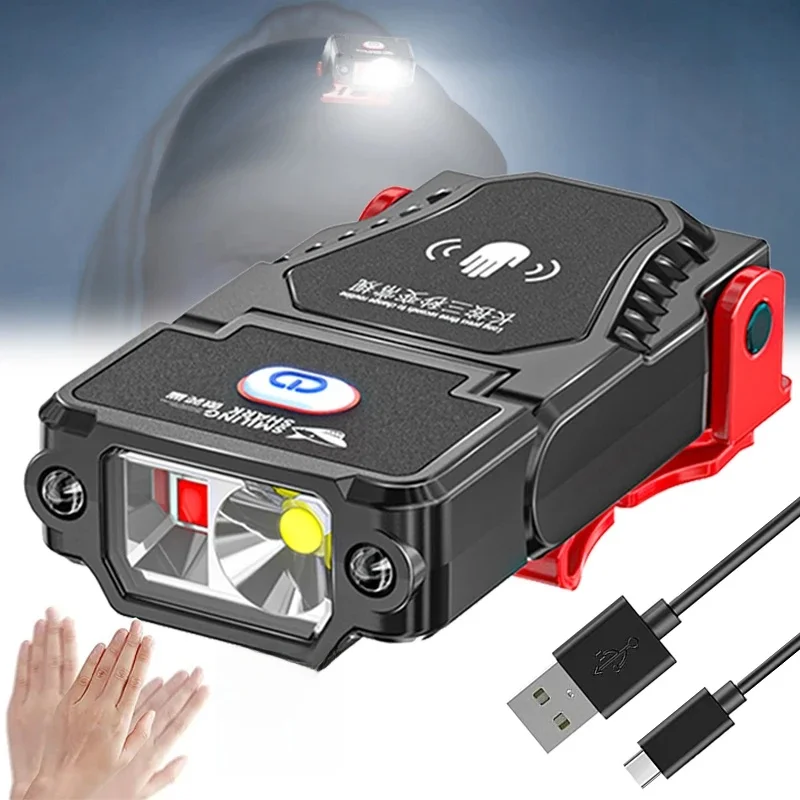 Mini Sensor LED Headlamp Adjustable Angle Hat Cap Clip Lights Waterproof USB Rechargeable Lamp Outdoor Camping Fishing Headlight
