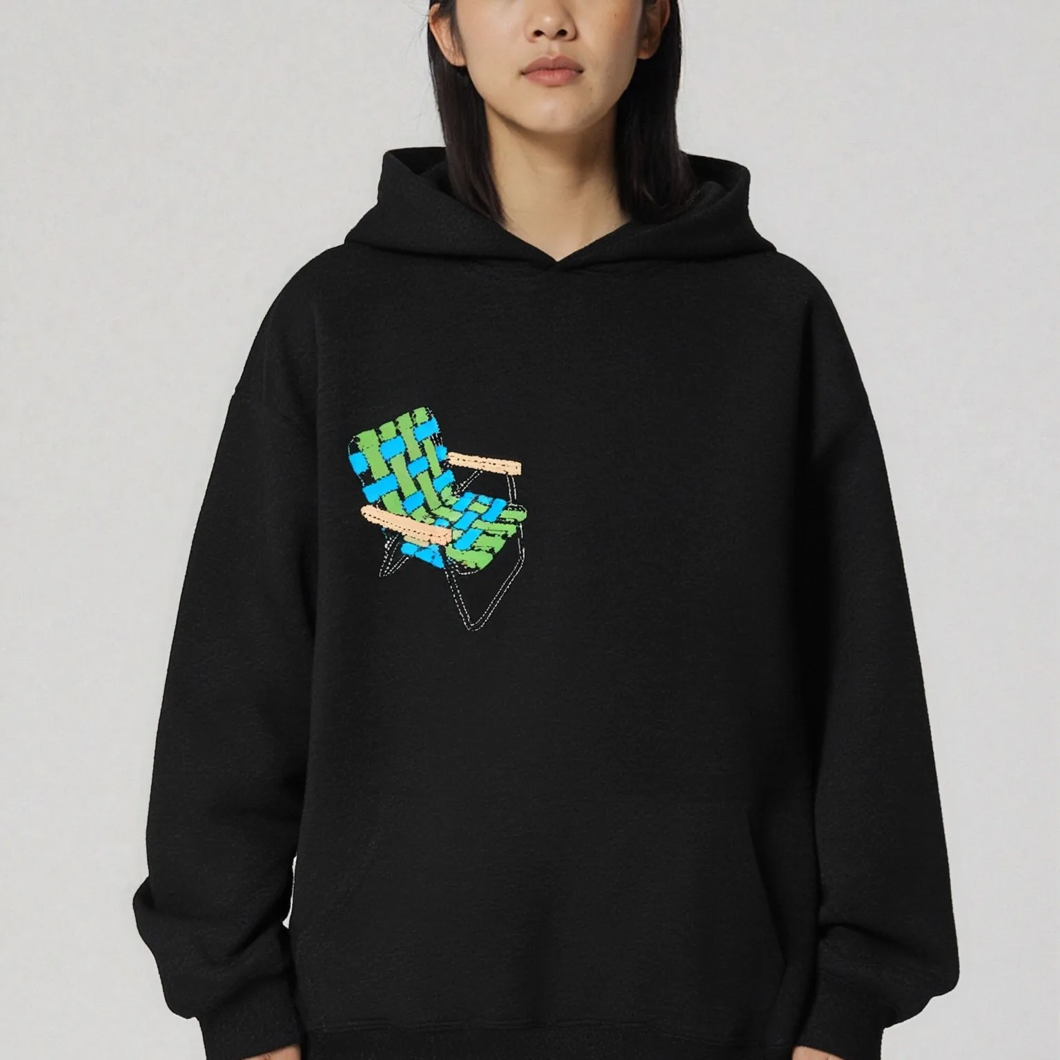 

Woven Chair Hoodie Colorful Woven Chair Pattern Casual Loose Long Sleeved Autumn Trendy Unique Artistic Comfortable Warm Top