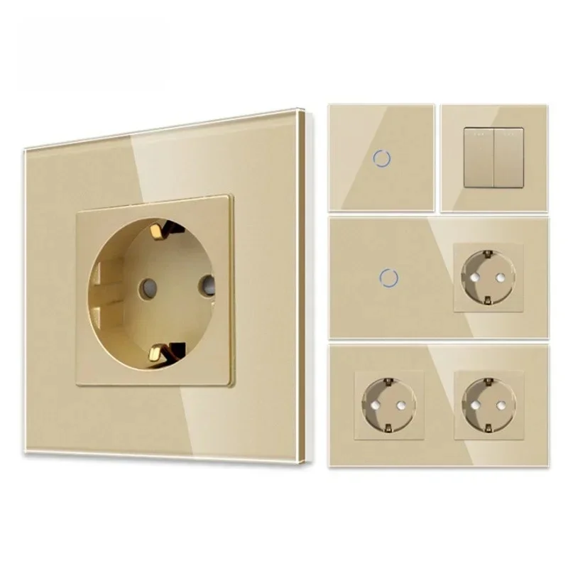 Bingoelec Gold Touch-schakelaar met stopcontacten met kristallen glazen paneellichtschakelaars en stopcontacten Home Improvement - afbeelding 2