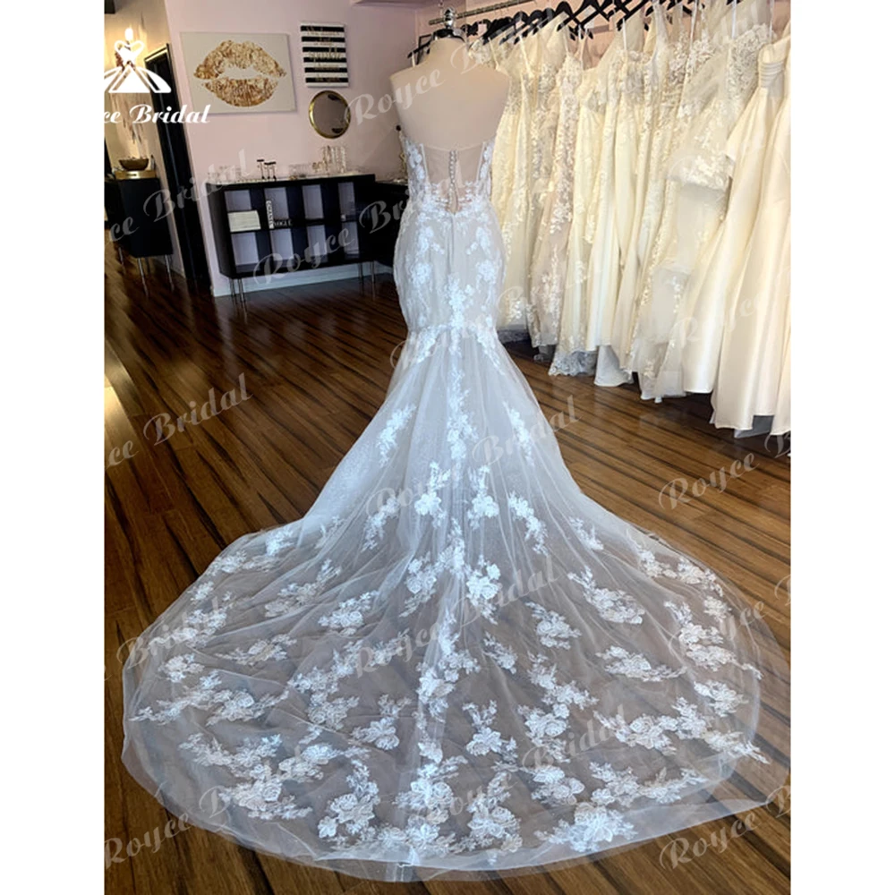 Sexy Sweetheart Corset Sleeveless Back Button Lace Tulle Sweep Mermaid Wedding Dress For Women Boho Bridal Gowns Robe De Mariée