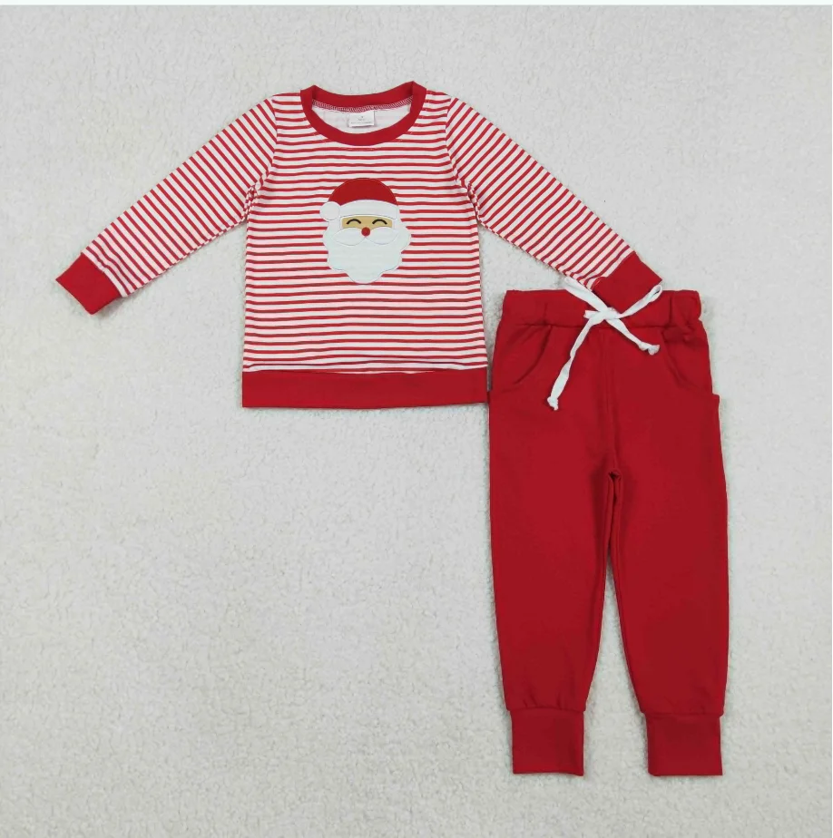 

Little Boy Winter 2 Pieces Outfit BLP1223 Santa Embroidery With Pockets Bottom Christmas Clothing