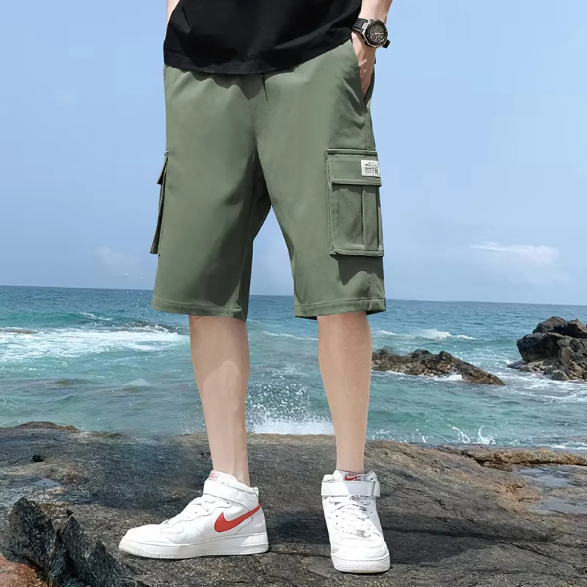 Plus Size Summer Men Cargo Shorts Cotton Loose Fit Big Size String Banding Men Short Pants Streetwear Casual Work Bermuda Shorts