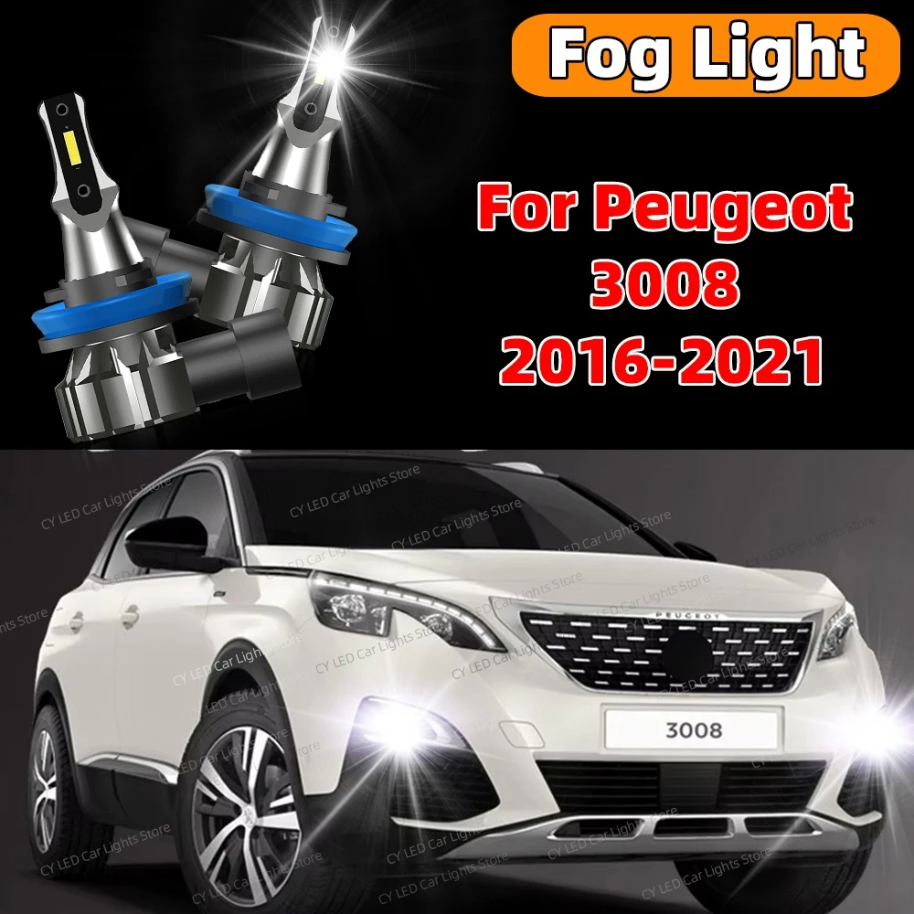 2Pcs รถด้านหน้าหมอกสําหรับ Peugeot 3008 2016 2017 2018 2019 2020 2021 28000LM CANbus 6000K หลอดไฟ LED Plug and Play