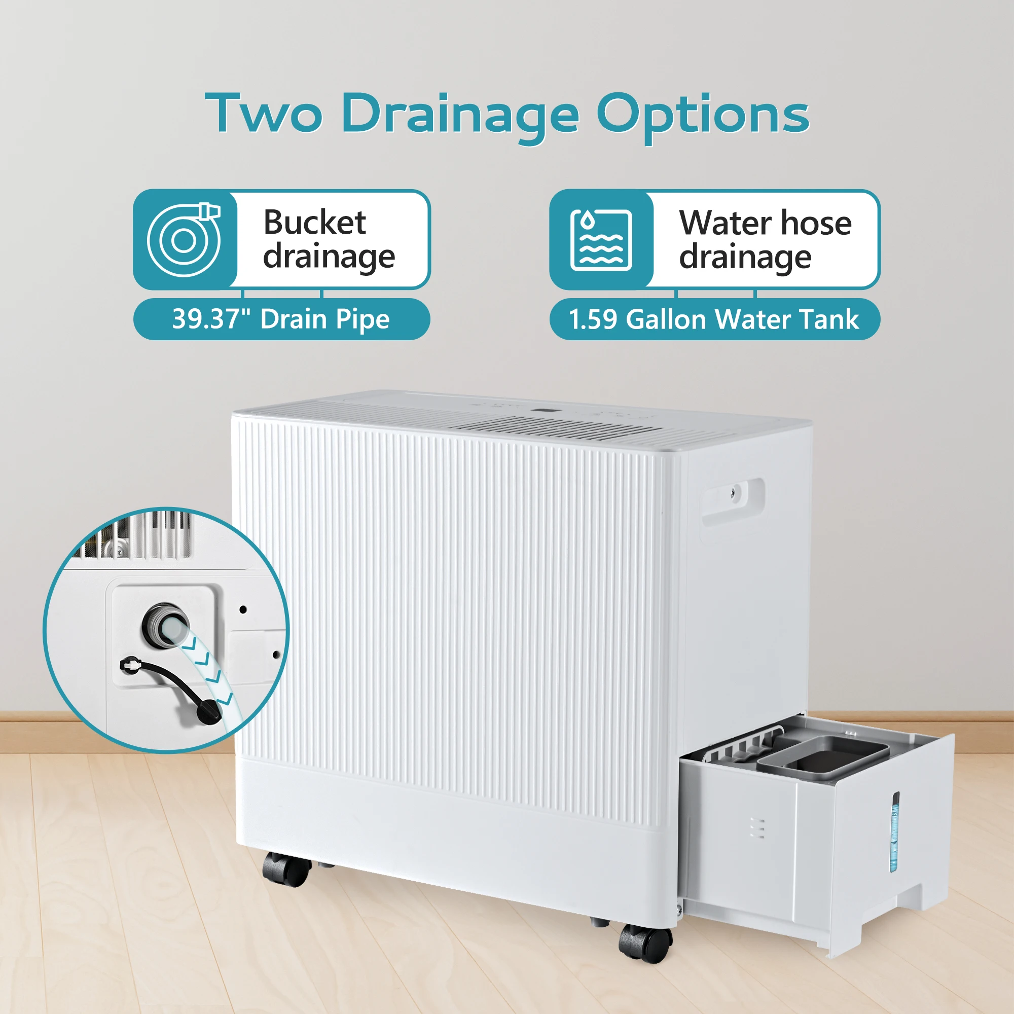 Vibekio 1500 Sq.Ft Dehumidifier for Basement 50 Pint 0.85 Gallon Water Tank 4 Modes Auto Drainage Large Dehumidifiers For Home