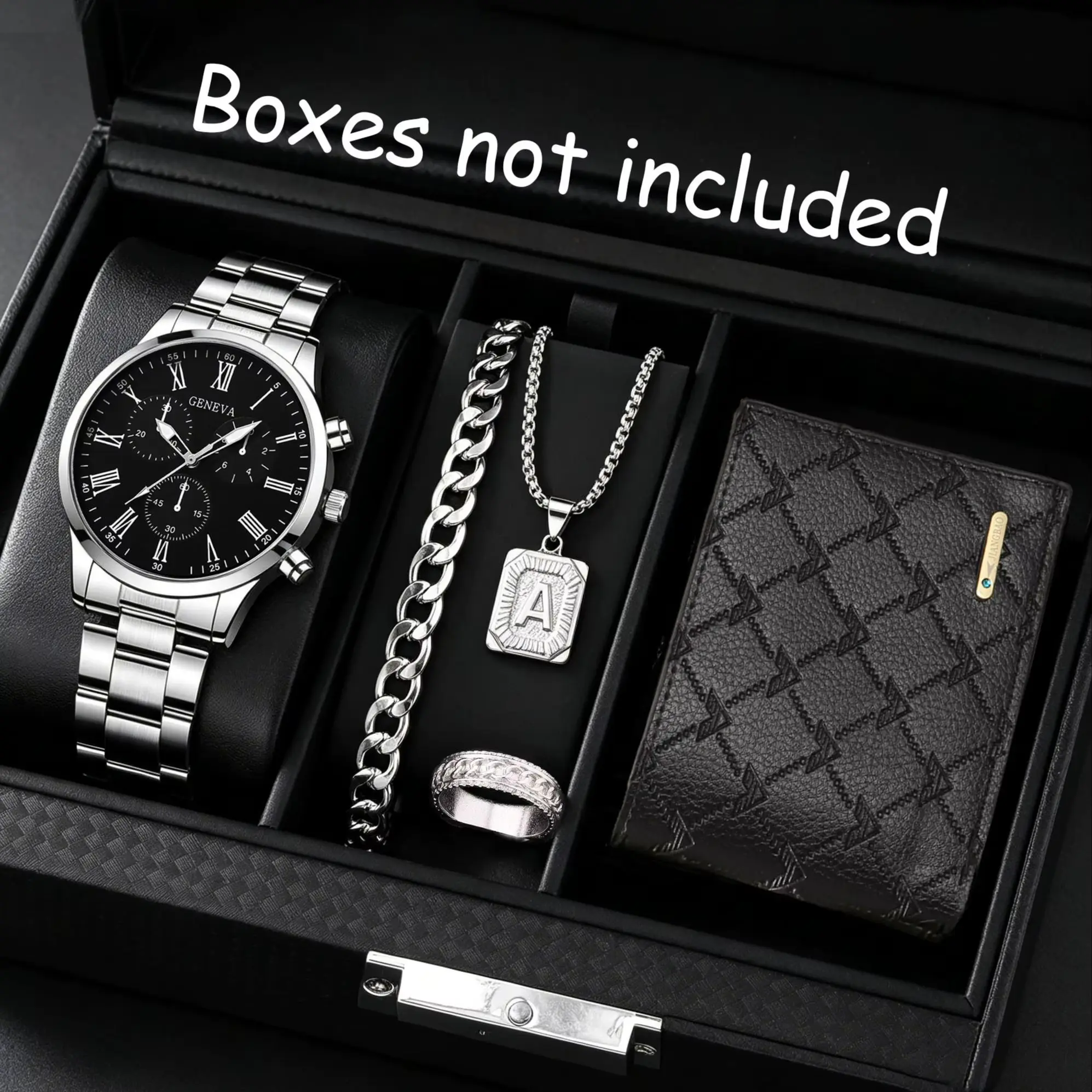 5-Piece Set of Men's Fashionable Casual Roman Numeral Quartz Watches with Accessories and Wallet Series Set, Suitable for Birthday Parties and Other Occasions, the Best Gift Choice.