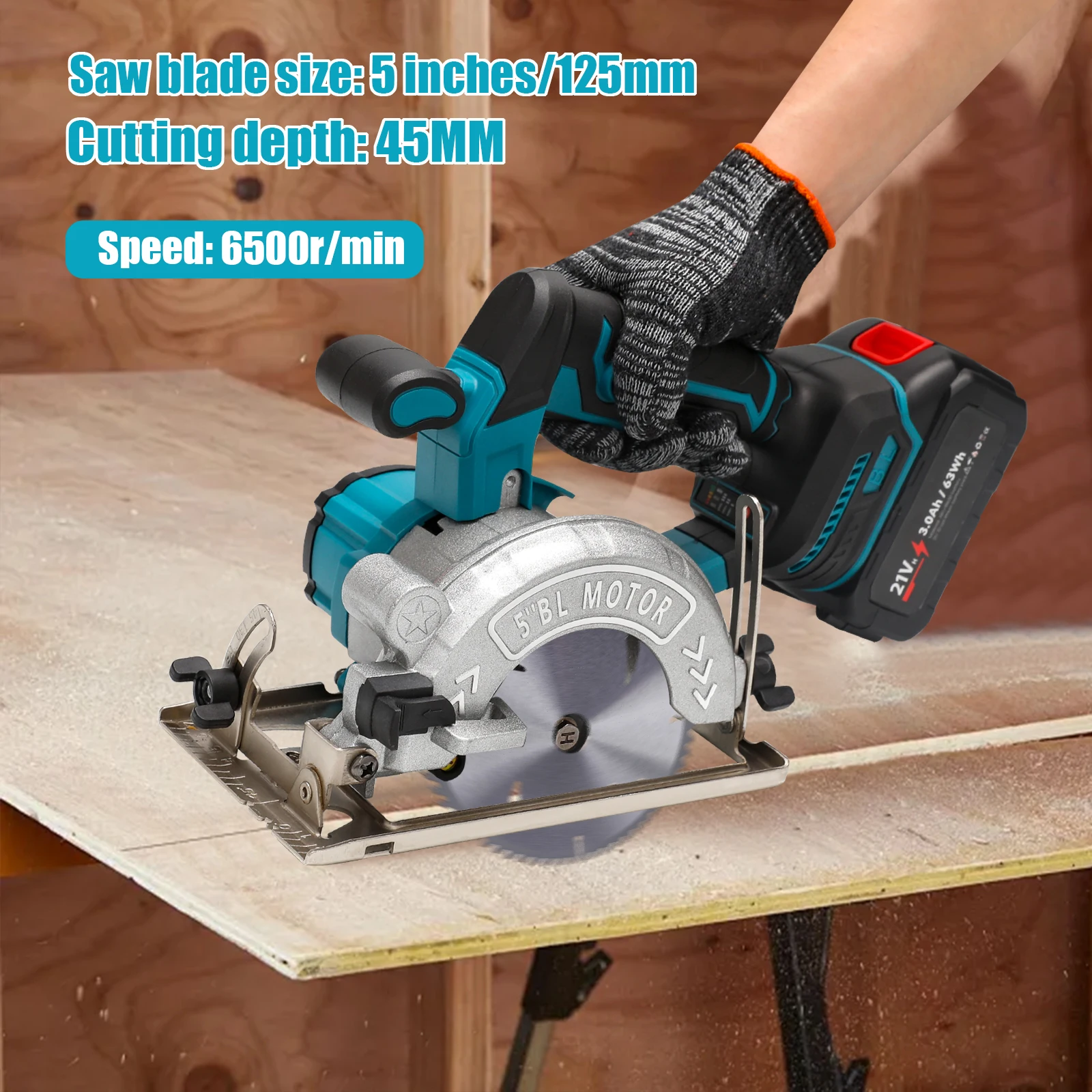5 Zoll 125mm Akku-Kreissäge Holzbearbeitungswerkzeug Elektrisches Backwerkzeug für Makita 18V Akku – Detail 6
