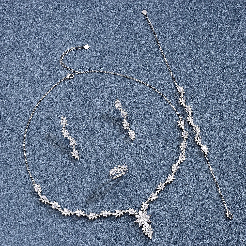 

Famous Brand 4pcs Bridal Zirconia Full Jewelry Sets For Women Party, Dubai Nigeria CZ Crystal Wedding Jewelry Sets