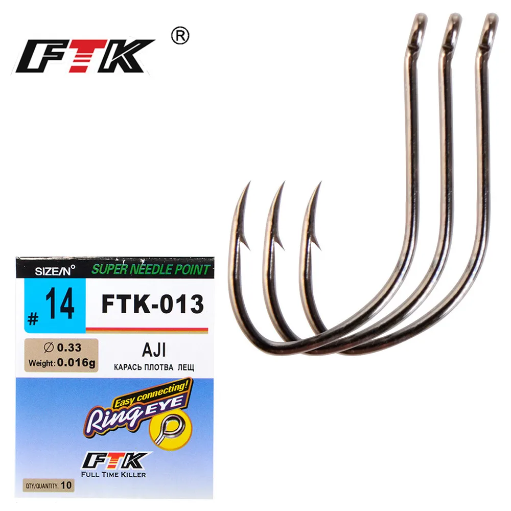 FTK Carp Fishing Wide Gap Ringed Eyed AJI Fishing Hooks From JAPAN For Perch High-carbon Steel Barbed 7-10 Pcs/Lot Needle Point