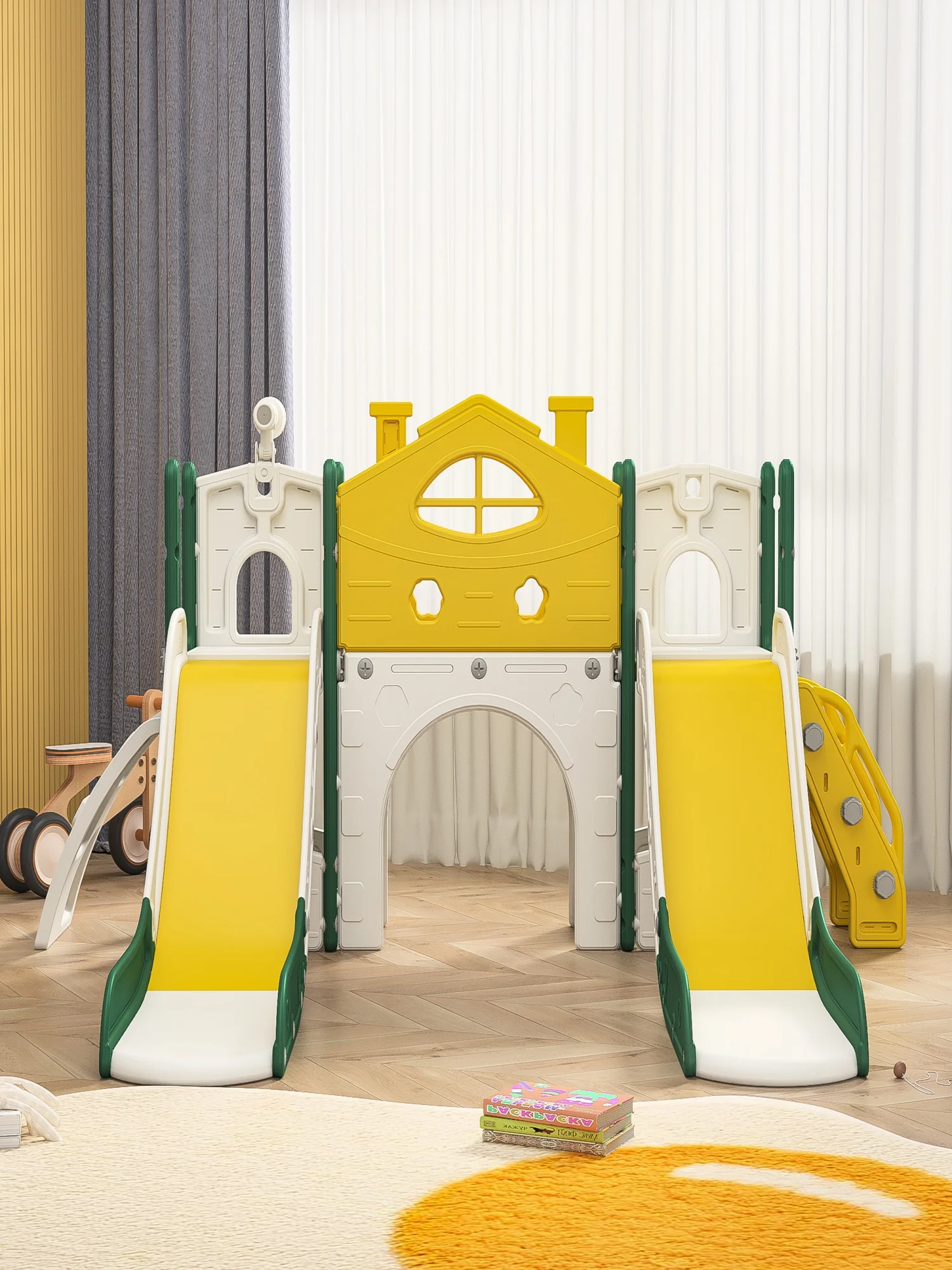 Rosahqnda 7-in-1 kinderglijbaan voor binnen en buiten, multifunctionele glijbaan, basketbalstandaard, klimladder - afbeelding 2