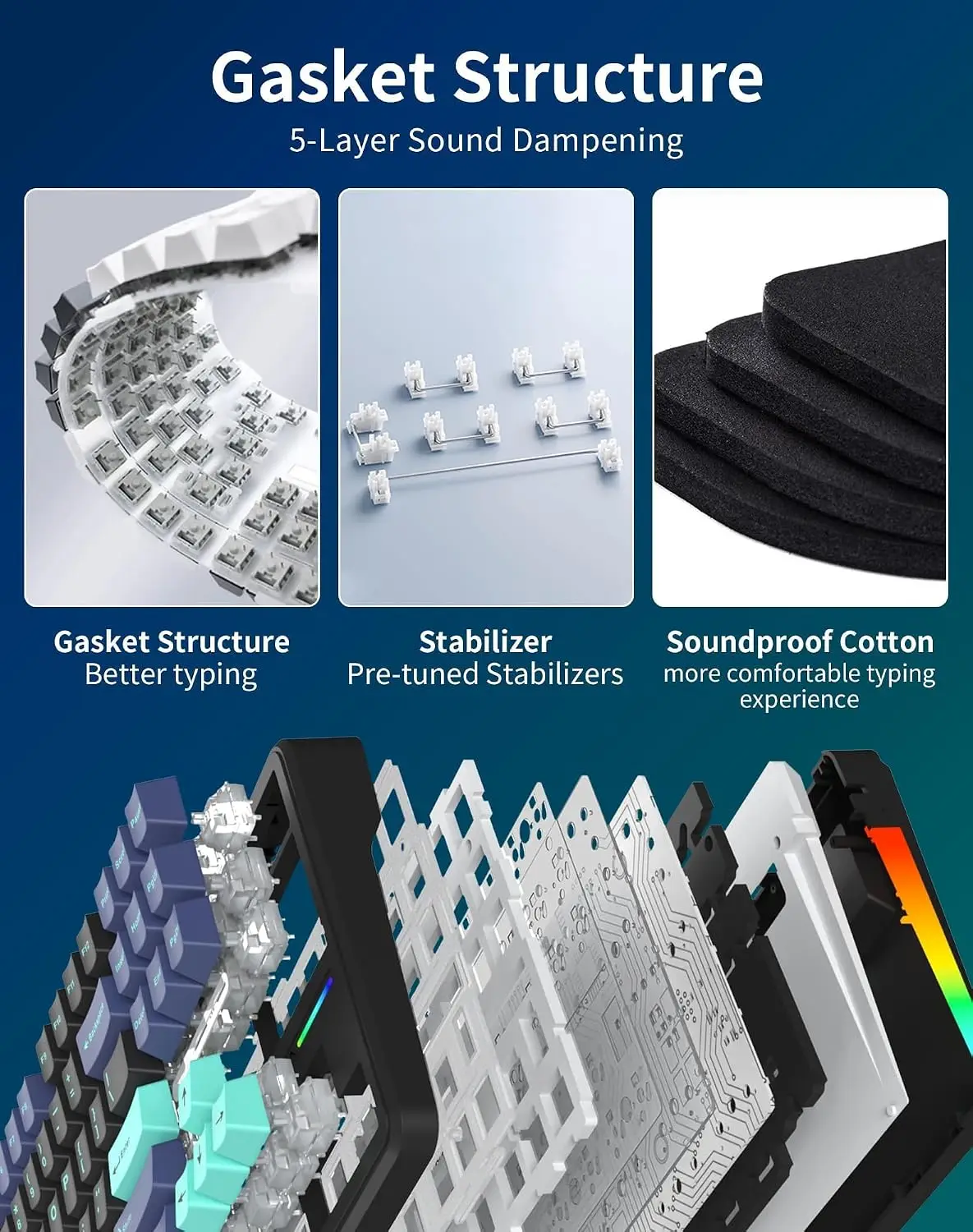 Teclado mecánico para juegos AULA F87 Pro, 87 teclas, triple modo de conexión (2,4 GHz/Bluetooth/USB-C), retroiluminación RGB, teclas PBT, montaje tipo junta.