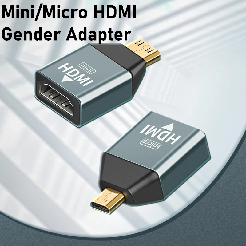 2-in-1 Mini and Micro HDMI to HDMI Gender Adapter 4K HD Male to Female for Laptop Tablet PC TV Camera Mobile Phone Accessories