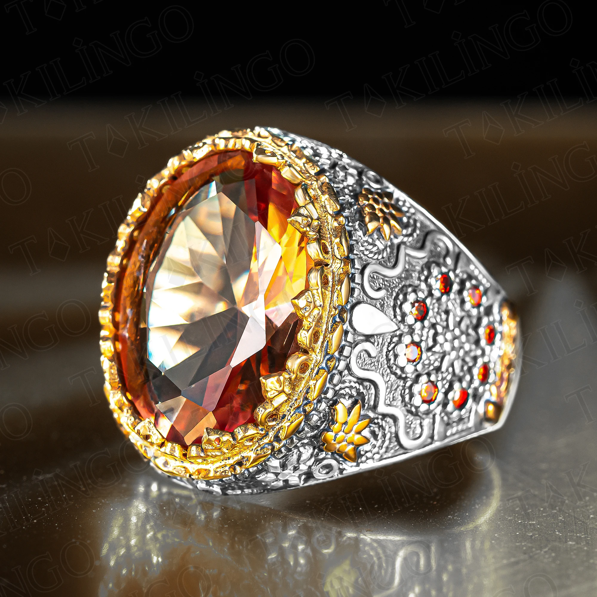 

925 Sterling Silver Ring with Zultanite Stone Men's Ring, Elegant Side Cubic Zircon Men's Jewelry, Color Change Stone Ring