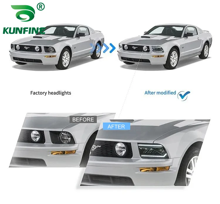 2PCS Car Styling Car Headlight Assembly For Ford Mustang 2005 2006 07 08 09  LED Head Lamp Car Tuning Light Parts Plug And Play