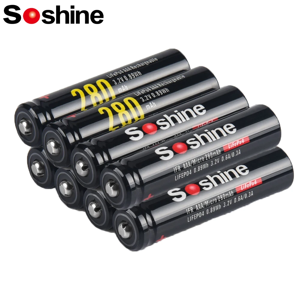 Soshine 10440 280mAh LiFePO4 akumulator 3.2V AAA baterie do mikrofonu latarka czołowa radio mały wentylator rejestrator