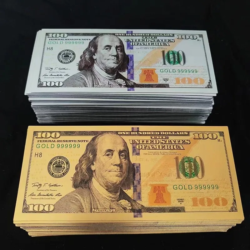 100pcs US 100 Dollars Bills Silver Plated Banknote Fake Money Collectible Currency Souvenir Business Gifts