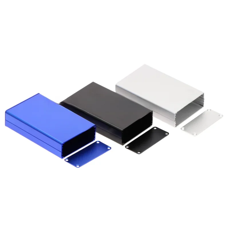 Boîte à instruments PCB en aluminium, boîtier de projet électronique, panneaux vis, rainures intégrées, argent noir bleu 80x50x20mm