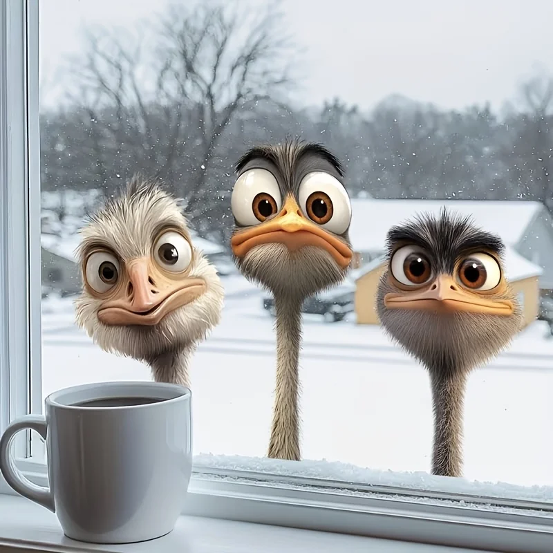 3Pcs Fun Animal Wall Stickers with Quirky Little Ostrich Heads, Pvc Wall Decoration for Home Decor, Suitable for Glass, Tiles, Bathrooms, Kitchens, Bedrooms, Dining Rooms, Trendy Stores, Cafes, and Wall Art, Cute and Attractive Stickers That Are Practical and Easy to Create a Cozy Space view 4