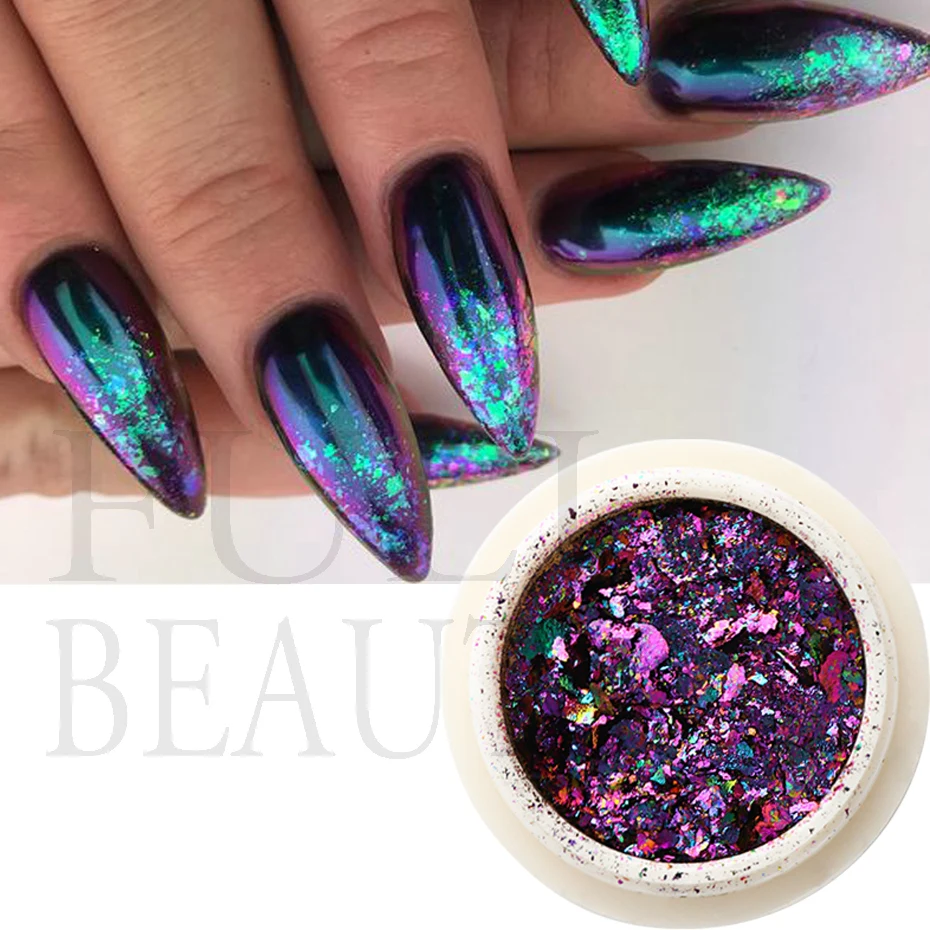 1 scatola Chameleon Nail Glitter paillettes olografico lucido fiocchi irregolari particelle grossolane polvere accessori per Manicure fai da te LEBBL01