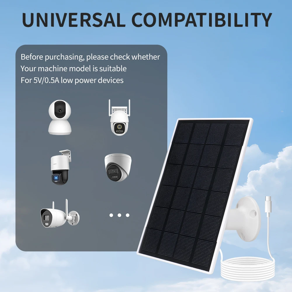 Imagem -02 - Painel Solar para Alimentação Usb tipo c Carregador de Câmera de Segurança Externa Bateria Embutida 3.7v Suporte Ajustável 360 ° Cctv D306