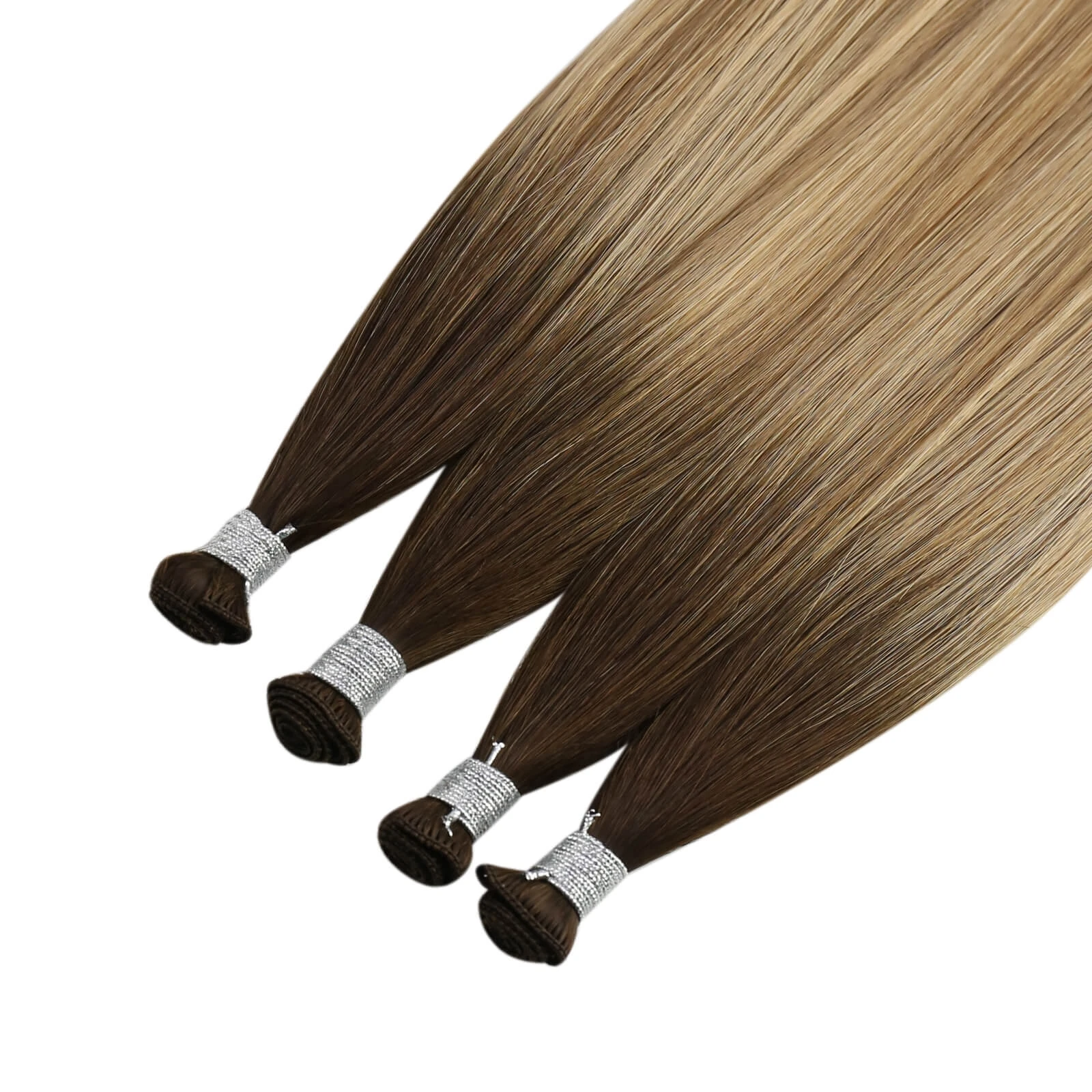 Full Shine Hand Tied Weft Hair Extensions Natural Straight Sew in Virgin Human Hair 2pcs 20-30G For Party