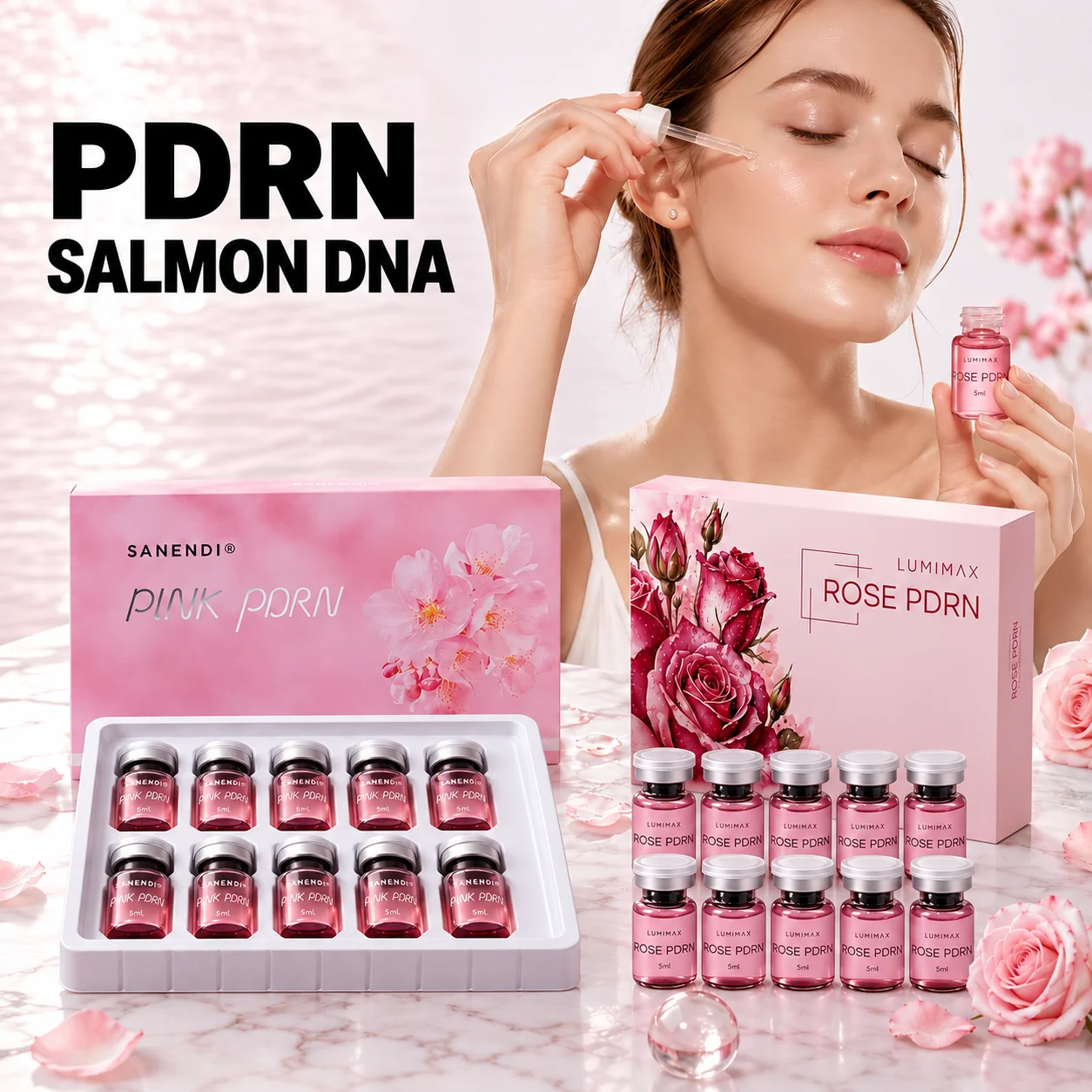 SANENDI PDRN Korean Salmon DNA Facial Serum Face Skin Glow Peptide Hyaluronic Acid Essence Dermapen Serum