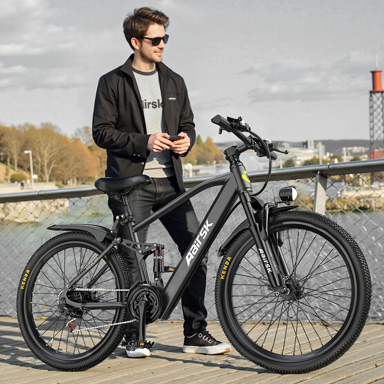 Vélo électrique Aairsk GT900, double suspension, gears à 21 vitesses, batterie 36 V 13 Ah, pneus 26" x 1,95", autonomie…