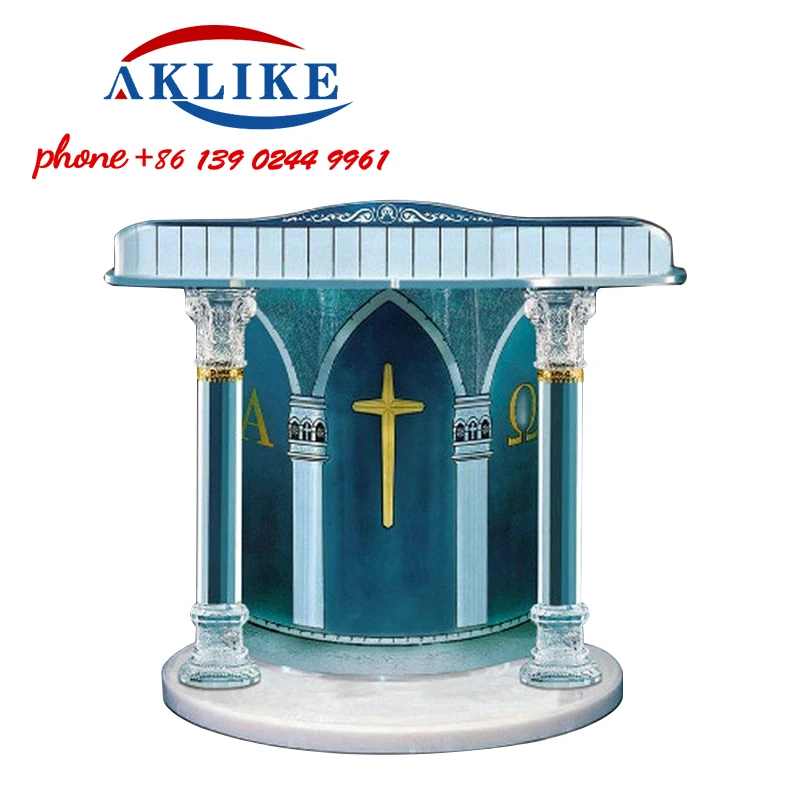 2024 AKLIKE Nice Podium Modern Rostrum Blue Acrylic Crystal Lectern Clear Plastic Pulpit Church Podium Pulpit Free Shipping