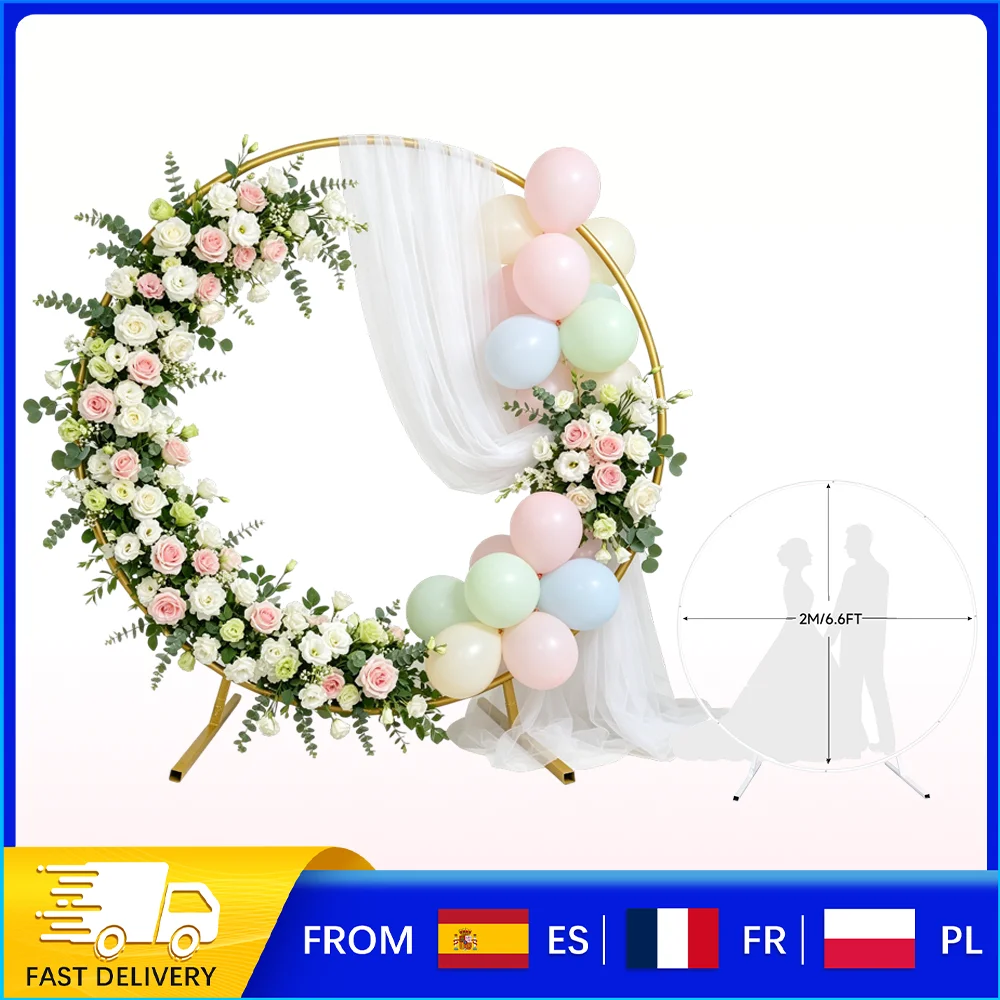 Arche de mariage circulaire en métal de 2 m, support robuste pour ballons, idéale pour anniversaires, décorations de cérémonie intérieures et extérieures pour fleurs