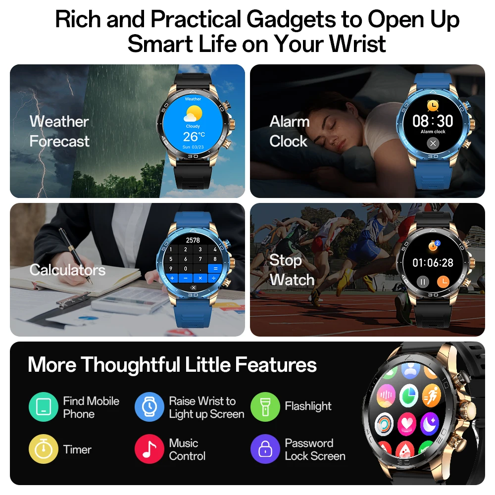 Aolon Luxor Classic Smart Watch 1.53" IPS Screen Full Metal PVD 18K Gold Plated Digital Crown IP68 Waterproof Smart watch Men view 6
