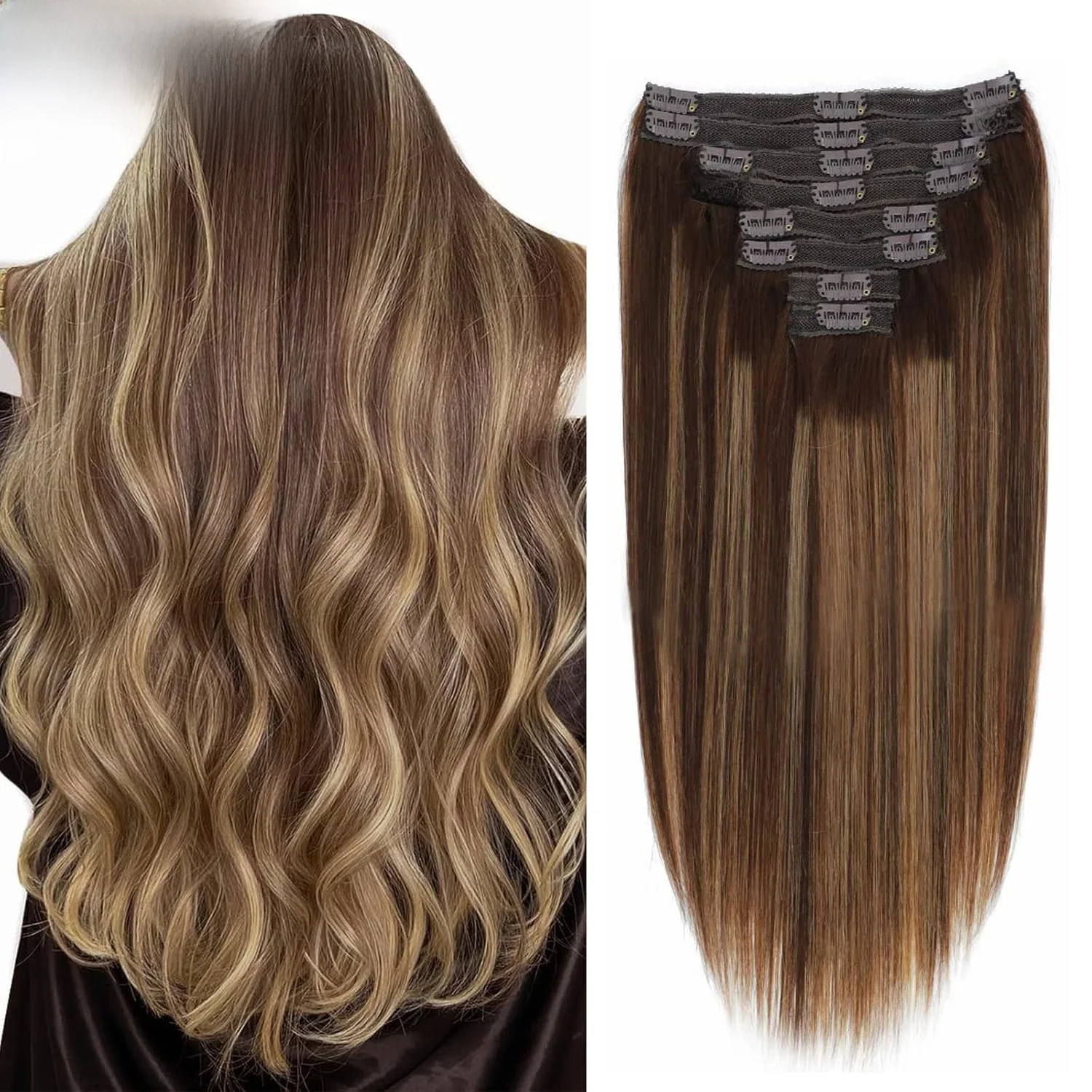 8 Stuks Clip Ins 4/27 Hoogtepunt Kleur Rechte Clip In Human Hair Extensions Braziliaanse Menselijk Haar Clip In Hair Extensions 120 g/pak - afbeelding 2