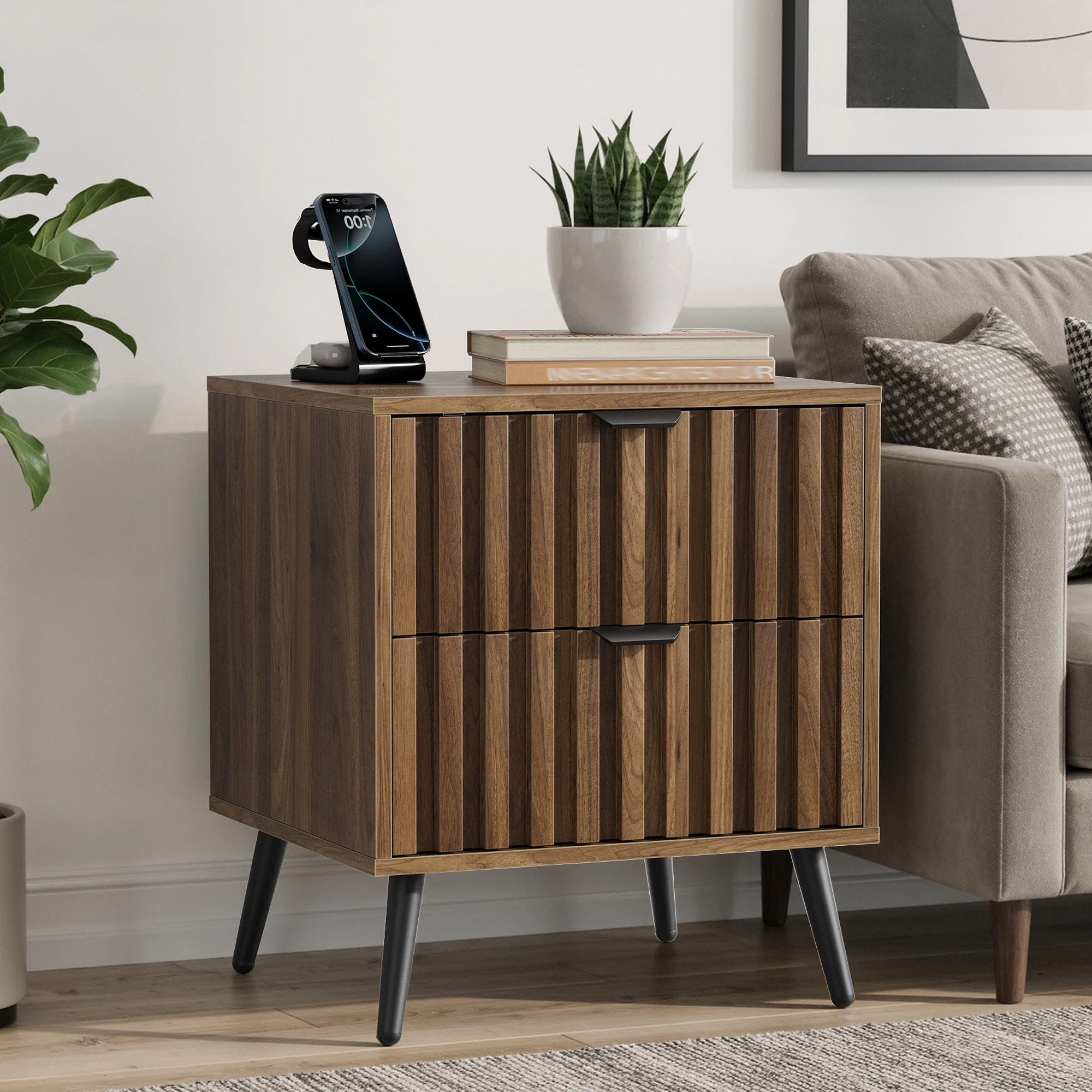 Mesa de Noche con Cajón de Almacenamiento, Gabinete Lateral Multifuncional, Mueble para Dormitorio, Sala de Estar y Colocación Junto al Sofá