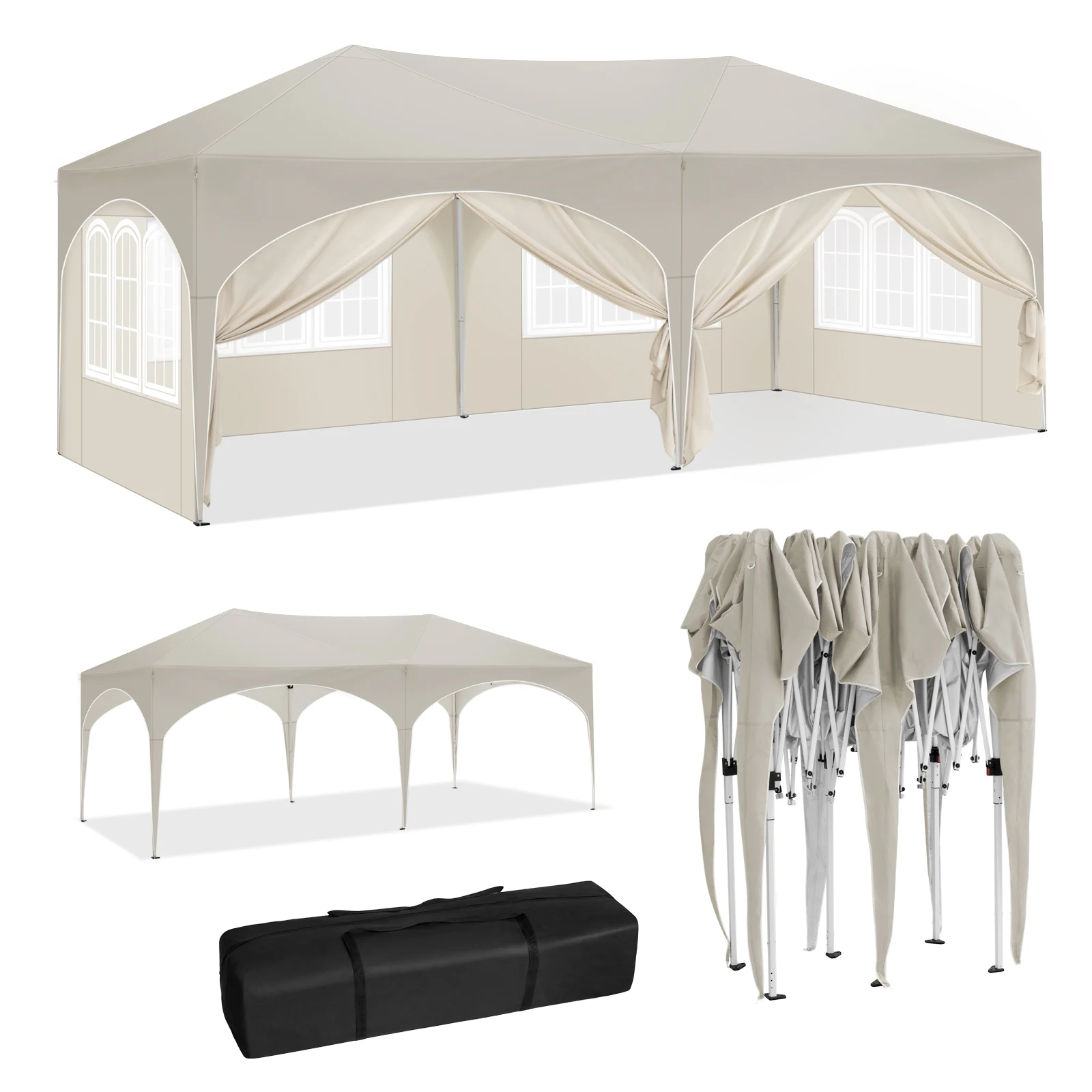 Adjustable Height 3x6m Folding Pavilion Gazebo with 6 Sidewalls Waterproof UV Protection Party Tent with Carry Bag for Picnic