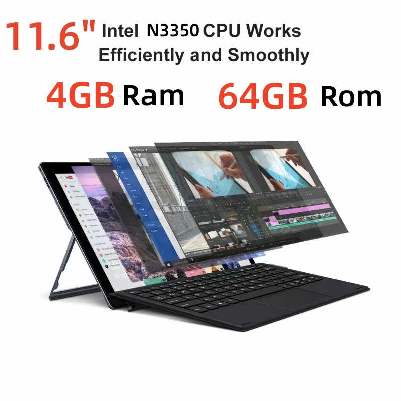 Intel Celeronタブレット,HDMI互換,Windows 10, Type C, 1920x 1080ips,Bluetooth 4.2, 4GB RAM, 64GB ROM, 64ビット,pad1162,n3350,11.6