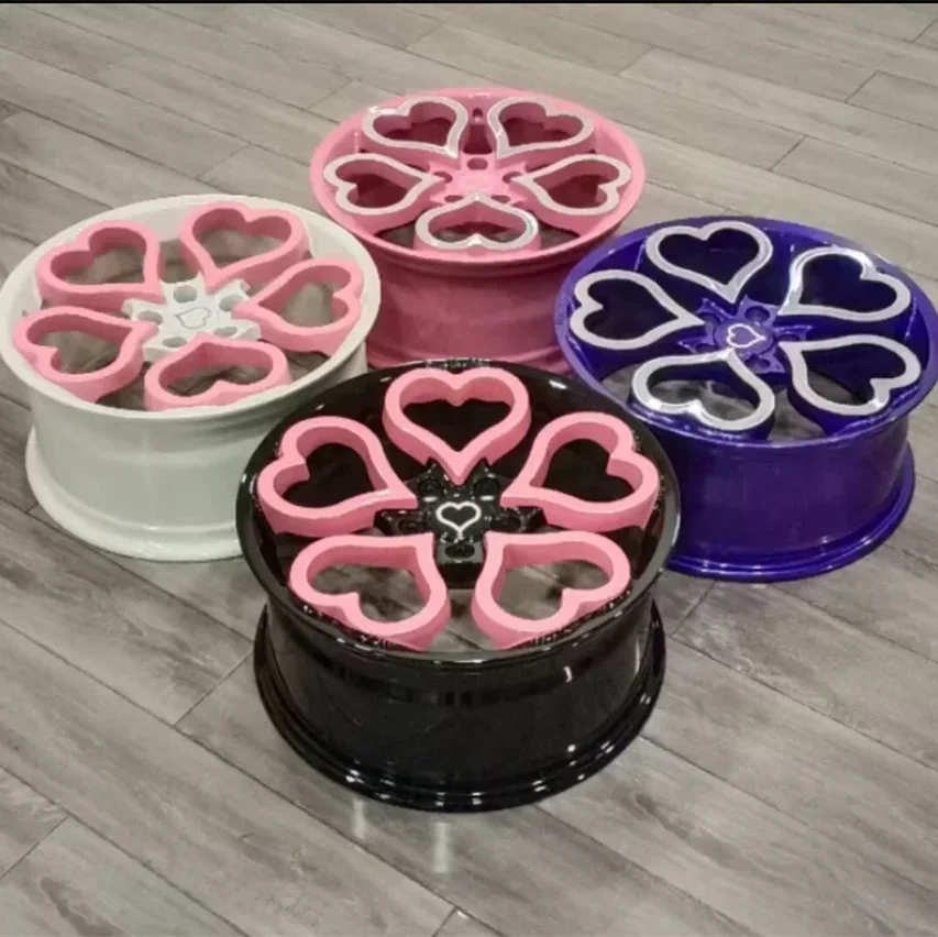 Car Alloy Wheels Wheels 5x100, 5x112, 5x114.3, 5x120 For Car Tires Pink Heart-shaped High-quality Rines, Can Be Customized