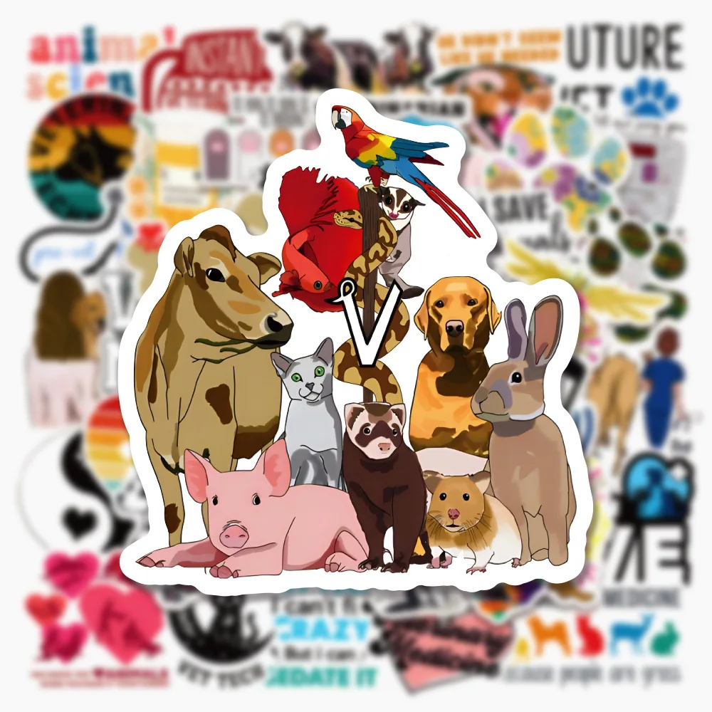 10/30/50PCS Cartoon Veterinary Stickers Graffiti Decals Kids Toy DIY Laptop Phone Notebook Wall Protect Save the Animals Sticker