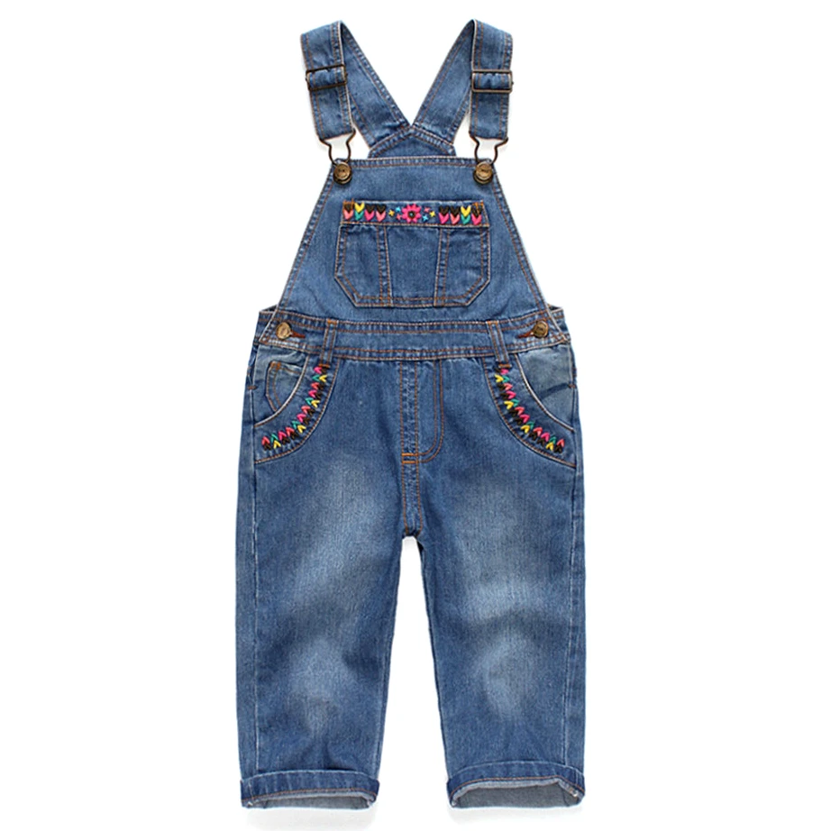 0-4T Baby Girl Overalls Loose Jeans Rompers Bib Suspender Girls Denim Jumpsuit Embroidery Clothing Toddler Clothes Bebe Trousers